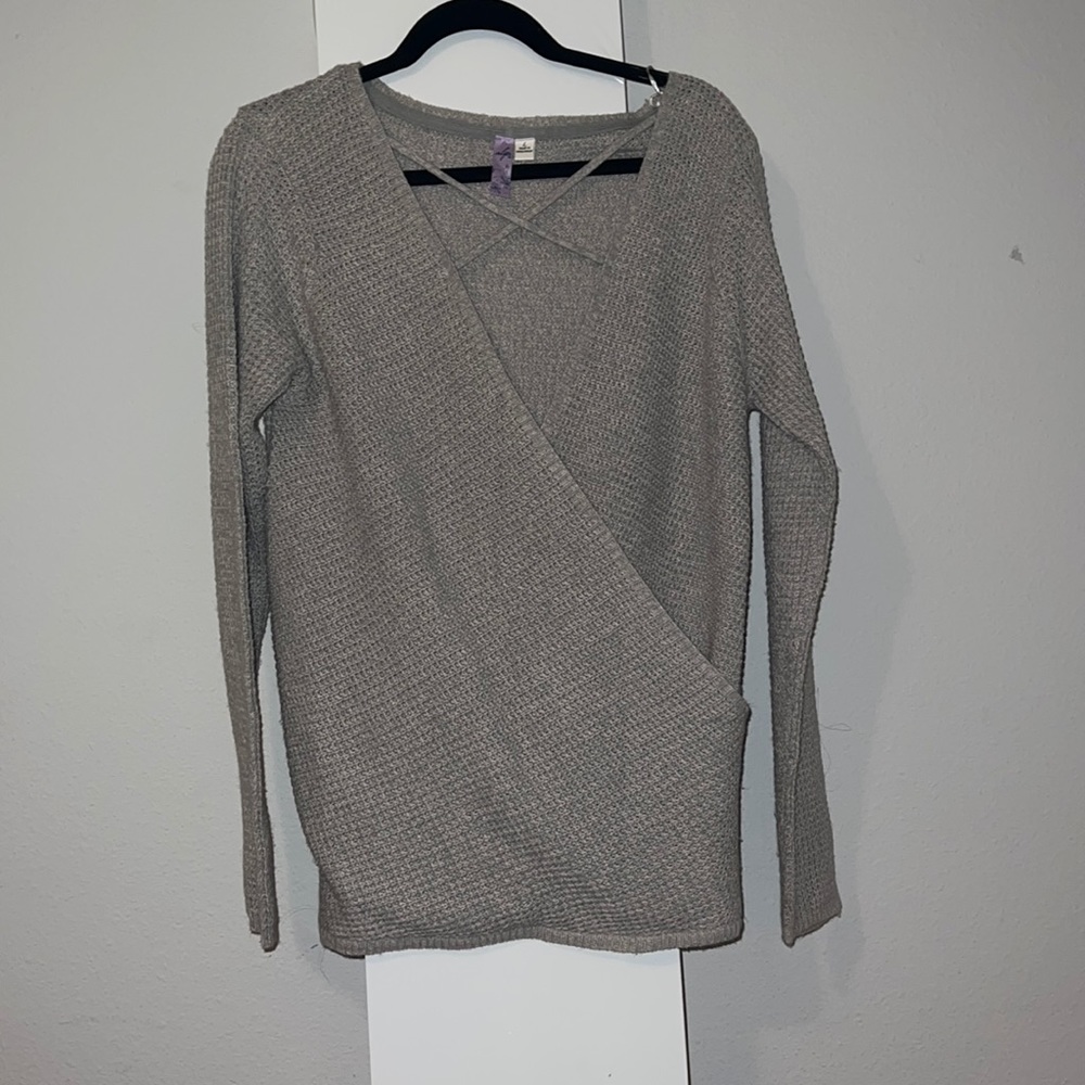 Knit cross neck wrap sweater